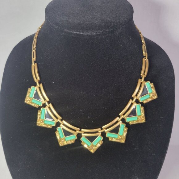Stella & Dot Gold-Tone Turquoise Geometric Statement Collar Necklace - Picture 1 of 5